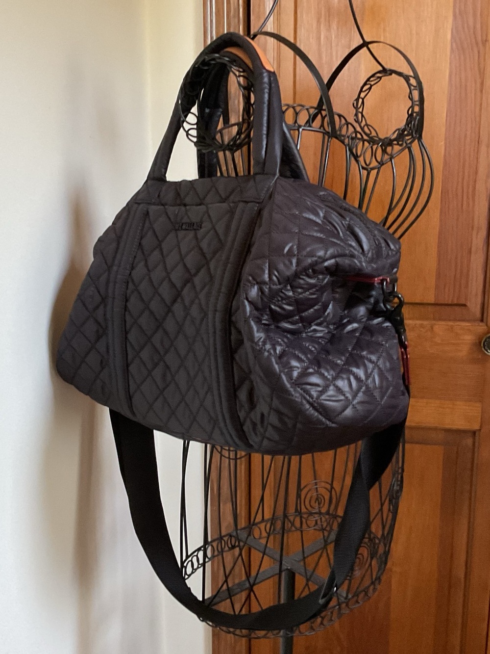 MZ Wallace Quilted Black Nylon Satchel Bag